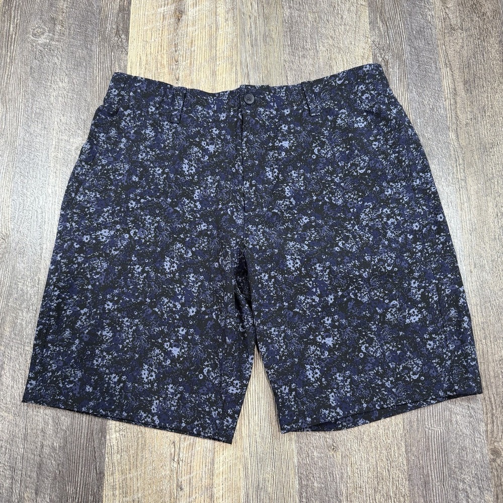 Under Armour Men's Golf Shorts Sz 36 (34) Blue Black Camo Stretch Performance 9"